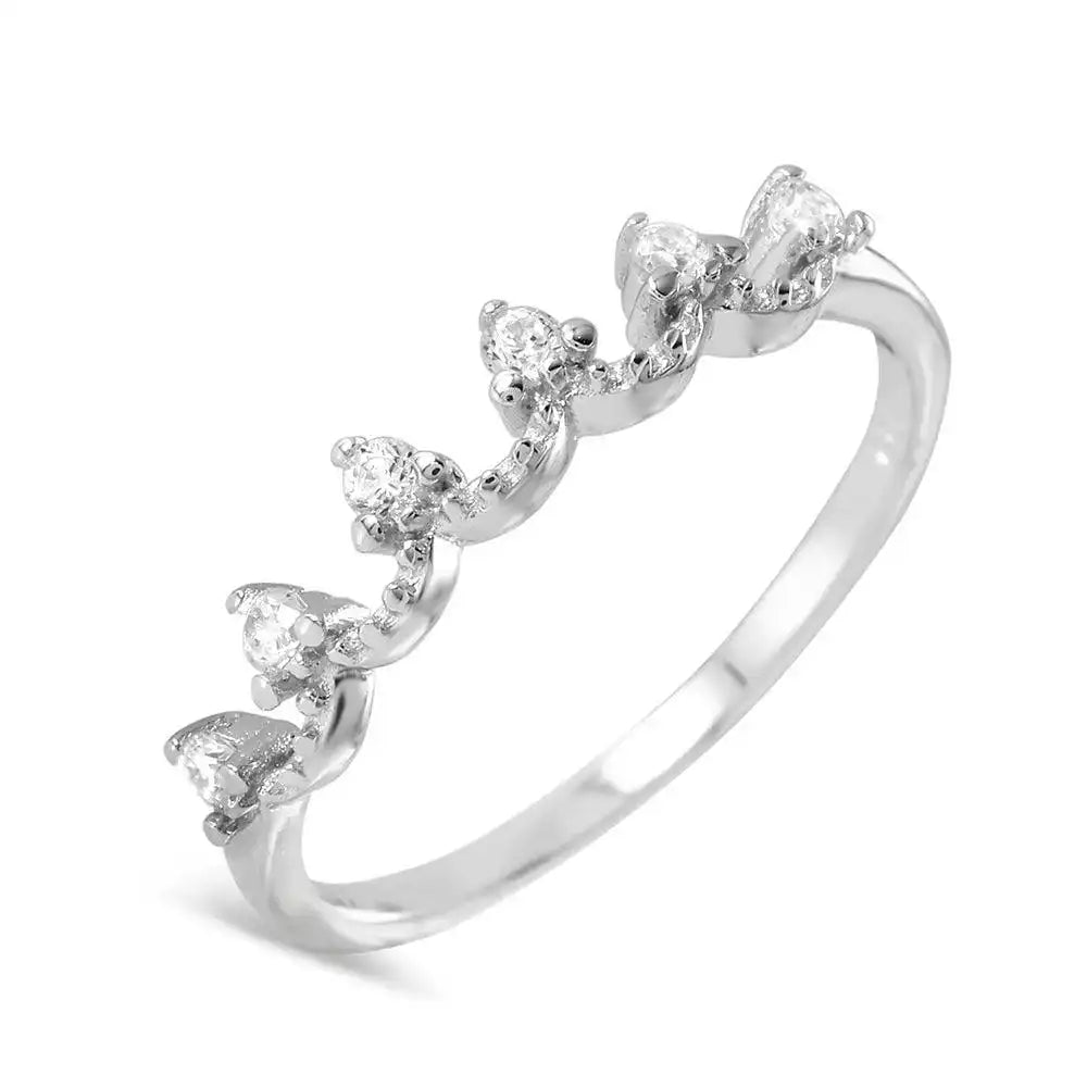 925 Sterling Silver Rhodium Plated Open Adjustable CZ Ring