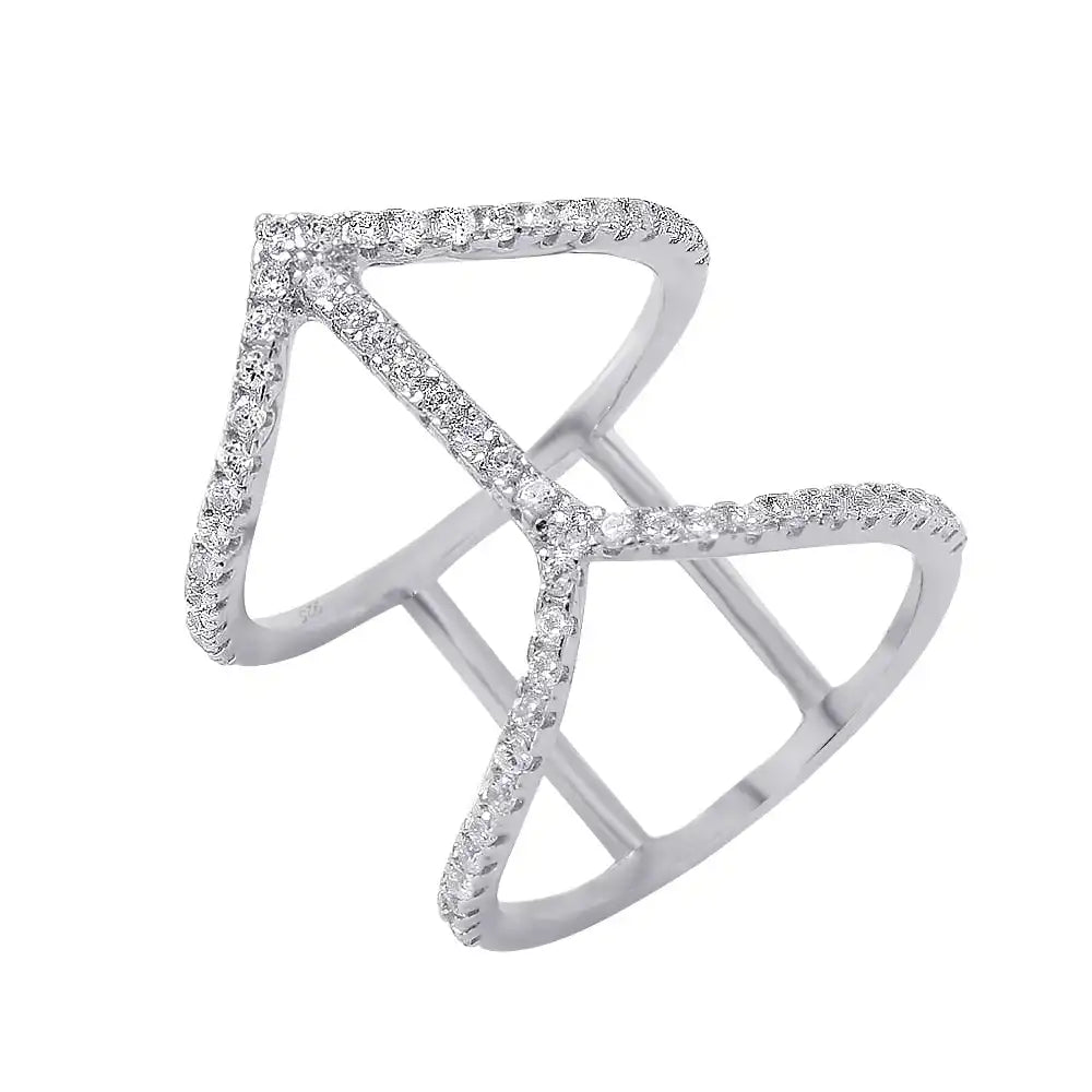 925 Sterling Silver Rhodium Plated Connecting Chevron Ring