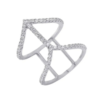 925 Sterling Silver Rhodium Plated Connecting Chevron Ring