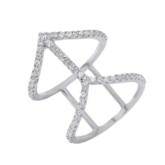 925 Sterling Silver Rhodium Plated Connecting Chevron Ring