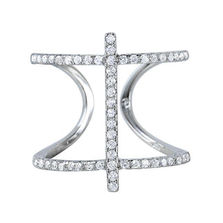 925 Silver Rhodium Plated Open Pringle Hyperbolic Paraboloid and Perpendicular Stick Ring