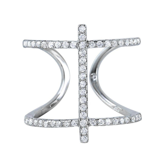 925 Silver Rhodium Plated Open Pringle Hyperbolic Paraboloid and Perpendicular Stick Ring