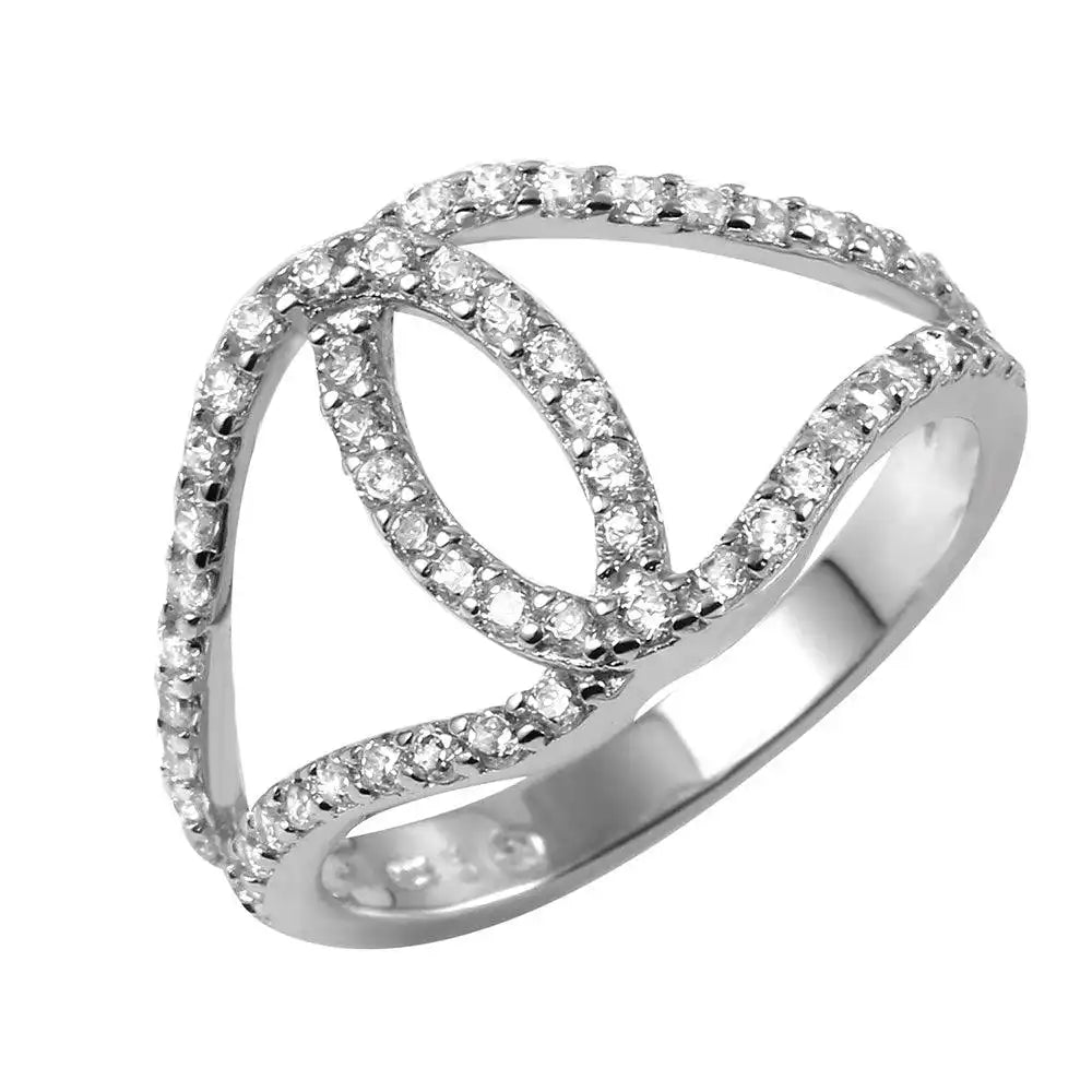 925 Sterling Silver Rhodium Plated Open Entangling Hoop Ring