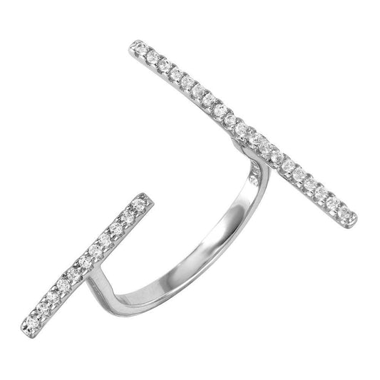 925 Silver Rhodium Plated CZ Open End Ring
