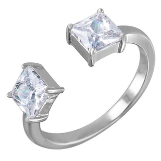 925 Silver Square Open Adjustable CZ Ring