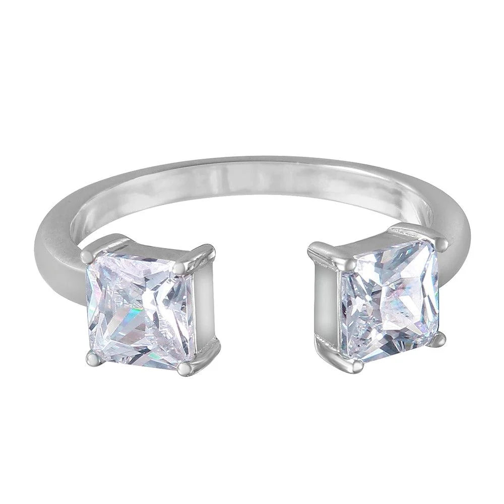 925 Silver Square Open Adjustable CZ Ring