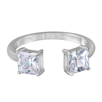 925 Silver Square Open Adjustable CZ Ring