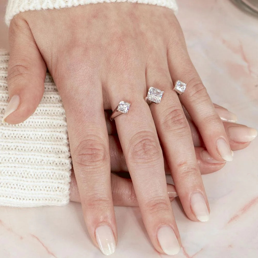 925 Silver Rhodium Plated Two-Finger Open Ring with 3 CZ Accent Caps