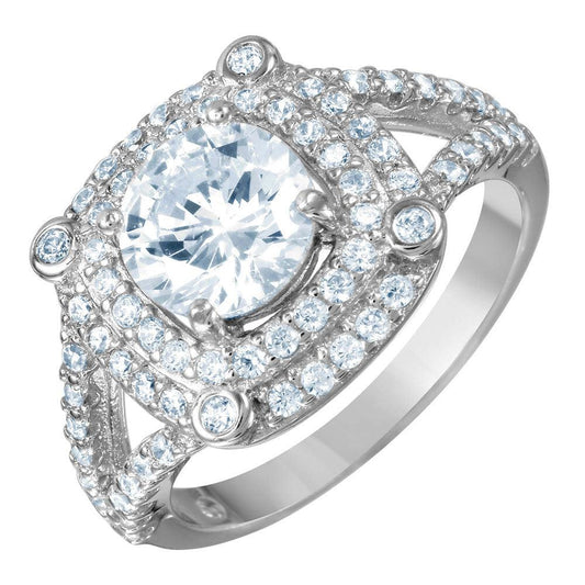 925 Silver Rhodium Plated Square CZ Ring