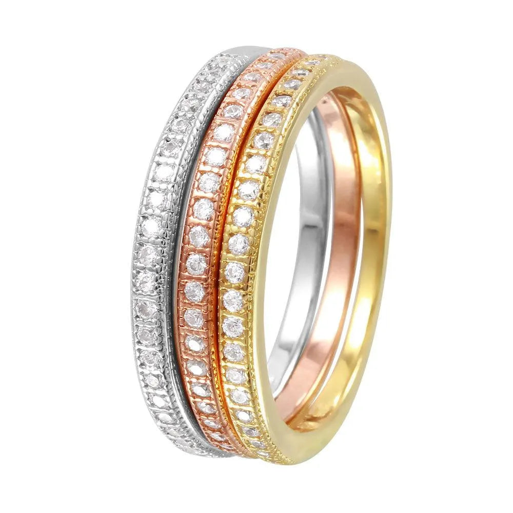 925 Sterling Silver Rhodium Plated Tri Color Stackable Rings