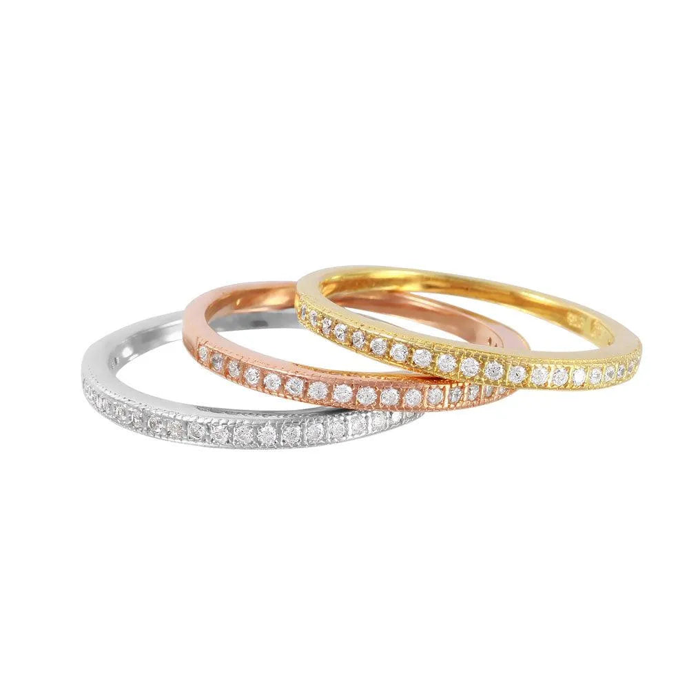 925 Sterling Silver Rhodium Plated Tri Color Stackable Rings