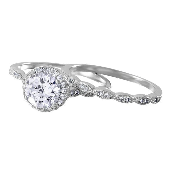 925 Sterling Silver Rhodium Plated Nickel Free Round Halo CZ Bridal Ring