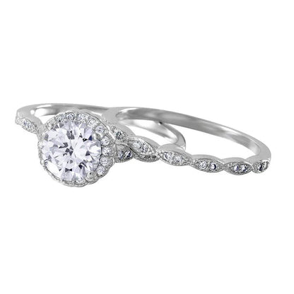 925 Sterling Silver Rhodium Plated Nickel Free Round Halo CZ Bridal Ring