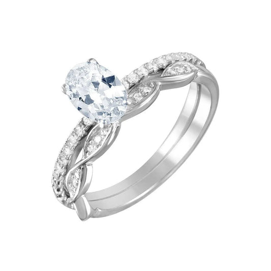 925 Sterling Silver Rhodium Plated Clear CZ Twist Bridal Wedding Ring Set