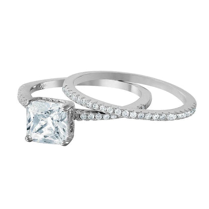 925 Sterling Silver Nickel Free Rhodium Plated Square Center CZ Bridal Ring