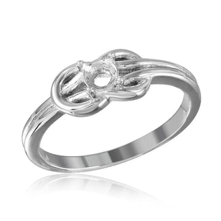 925 Silver Rhodium Plated Double Knot Single Stone Mounting Ring