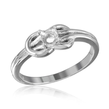 925 Silver Rhodium Plated Double Knot Single Stone Mounting Ring