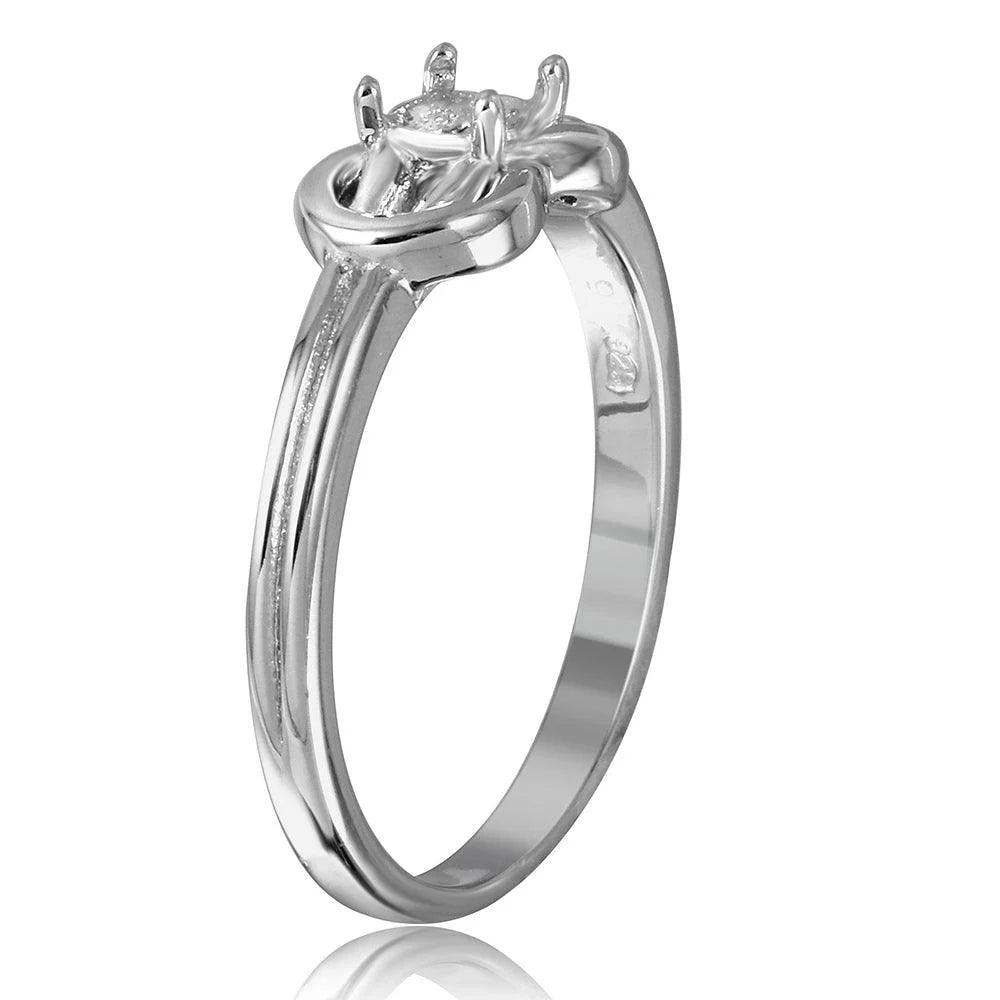 925 Silver Rhodium Plated Double Knot Single Stone Mounting Ring