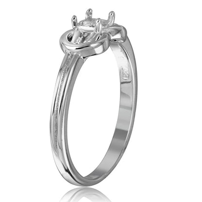 925 Silver Rhodium Plated Double Knot Single Stone Mounting Ring