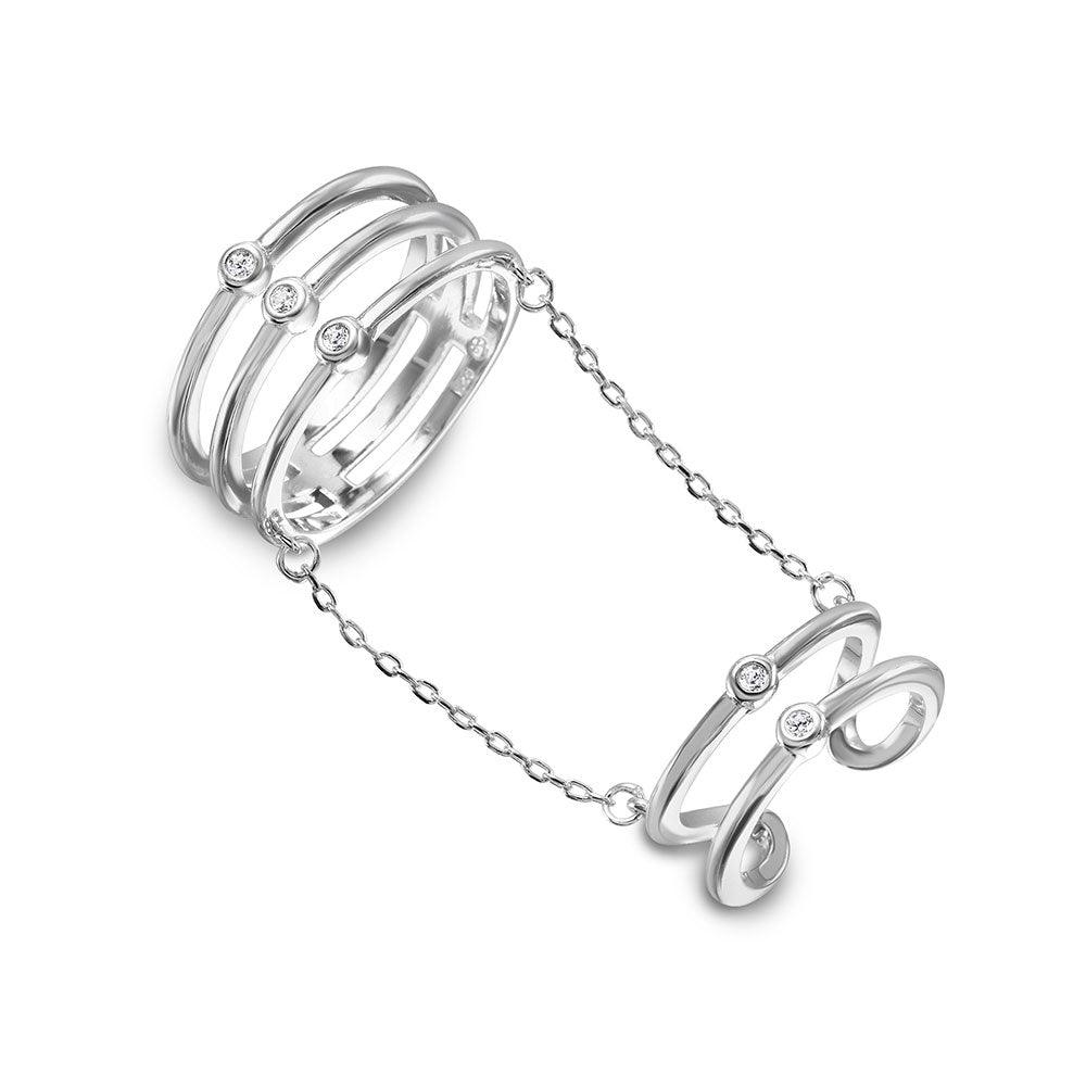 925 Silver Rhodium Plated 2 Rings in 1 Attached on a Chain