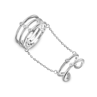 925 Silver Rhodium Plated 2 Rings in 1 Attached on a Chain