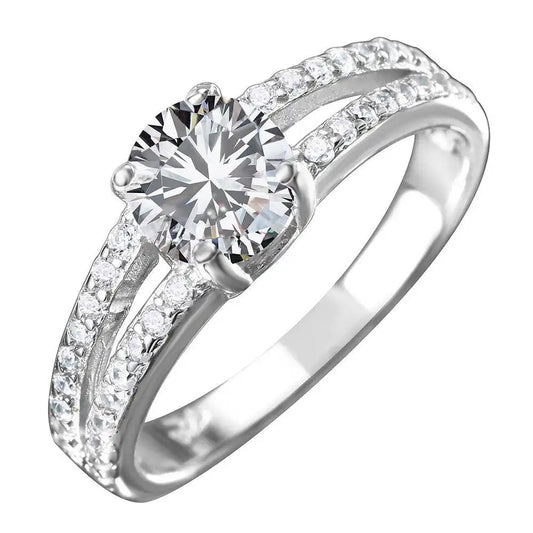 925 Sterling Silver Rhodium Plated Split shank CZ Center Stone Ring