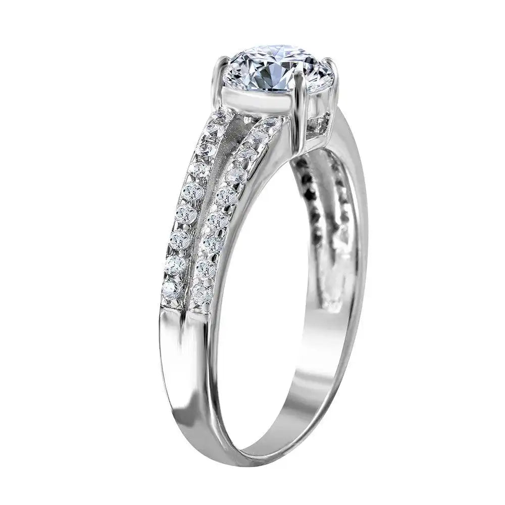 925 Sterling Silver Rhodium Plated Split shank CZ Center Stone Ring