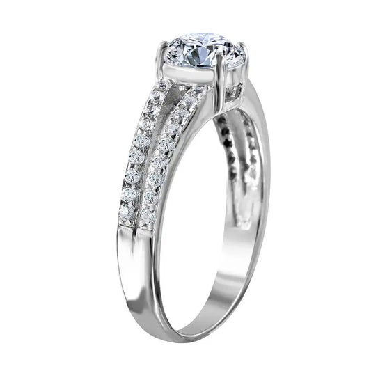 925 Sterling Silver Rhodium Plated Split shank CZ Center Stone Ring