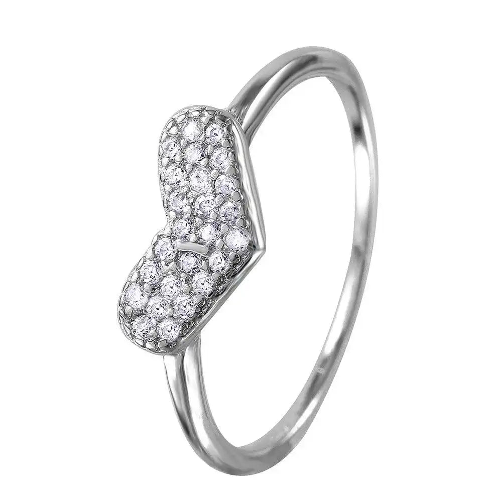 925 Sterling Silver Rhodium Plated CZ Encrusted Heart Ring