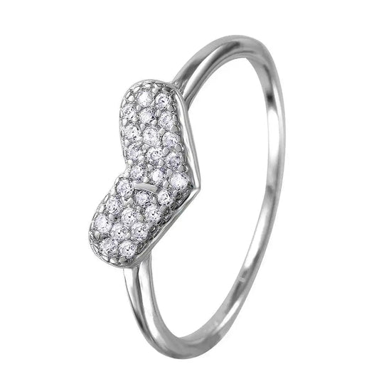 925 Sterling Silver Rhodium Plated CZ Encrusted Heart Ring