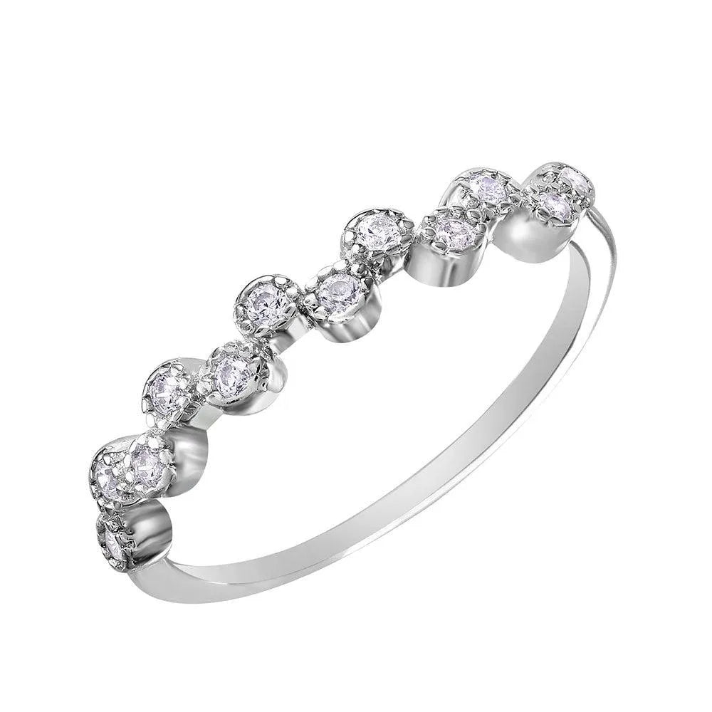 925 Sterling Silver Rhodium Plated Alternating Bubble Design CZ Ring