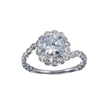 925 Sterling Silver Rhodium Plated Bubble Shank Round Center CZ Ring
