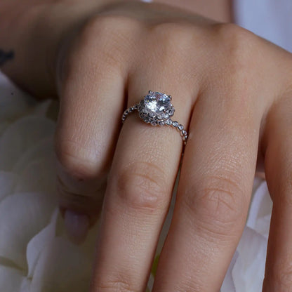 925 Sterling Silver Rhodium Plated Bubble Shank Round Center CZ Ring