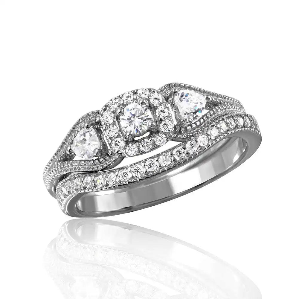 925 Sterling Silver Rhodium Plated Engagement Ring