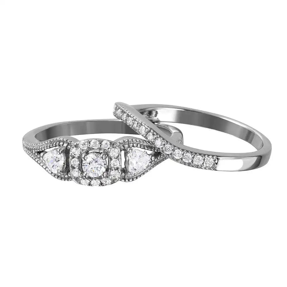 925 Sterling Silver Rhodium Plated Engagement Ring