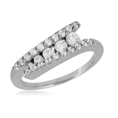 925 Sterling Silver Rhodium Plated Overlap CZ Design Ring