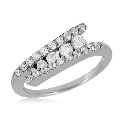 925 Sterling Silver Rhodium Plated Overlap CZ Design Ring