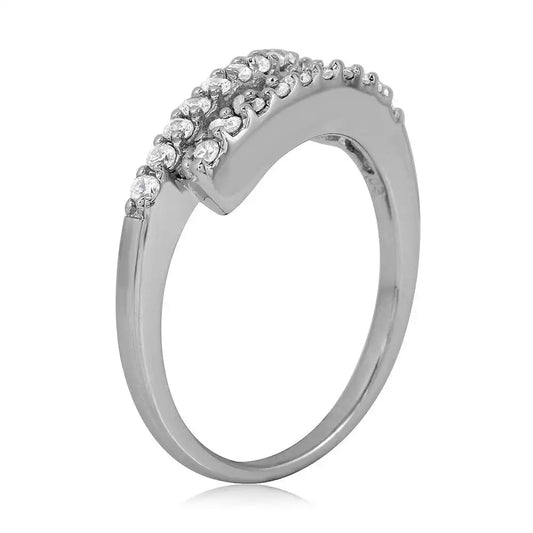 925 Sterling Silver Rhodium Plated Overlap CZ Design Ring
