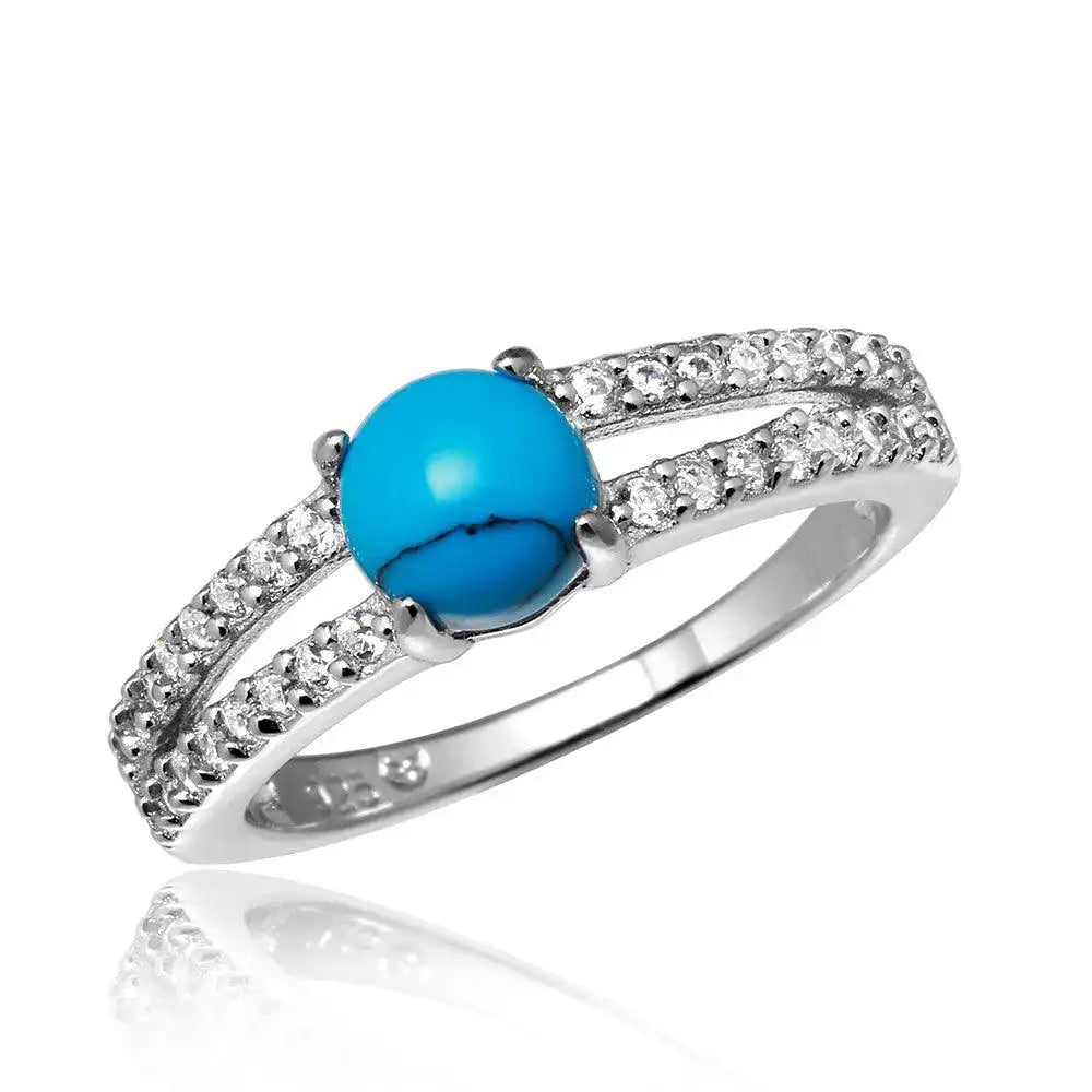 925 Sterling Silver Rhodium Plated Wedding Band with Turquoise Center