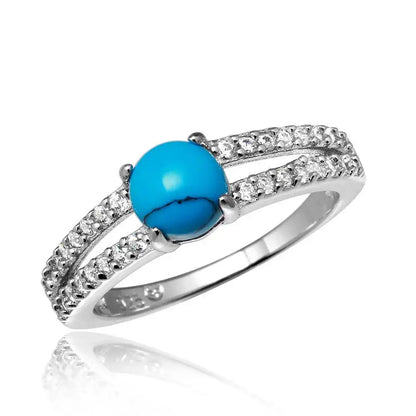 925 Sterling Silver Rhodium Plated Wedding Band with Turquoise Center