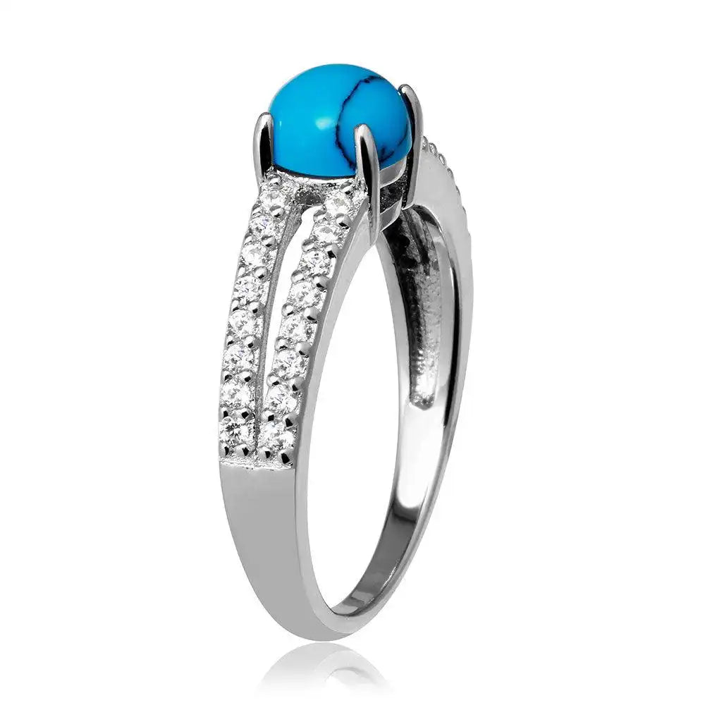925 Sterling Silver Rhodium Plated Wedding Band with Turquoise Center