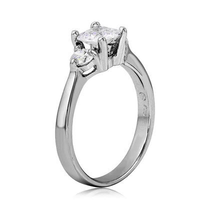 925 Sterling Silver Rhodium Plated Round Square Center CZ Past Present Future Ring