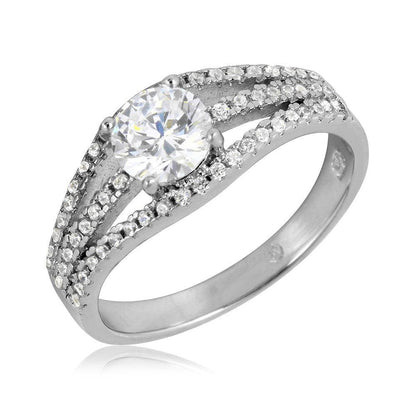 925 Silver Rhodium Plated Open Shank Round Center Stone Ring