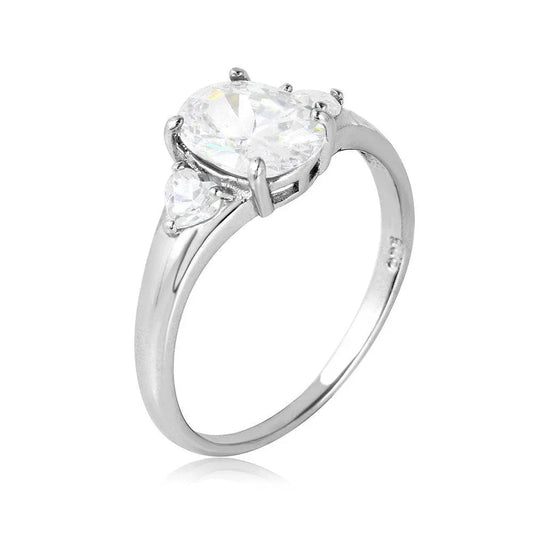 925 Sterling Silver Rhodium Plated Oval Center Stone Ring