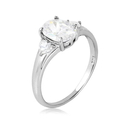 925 Sterling Silver Rhodium Plated Oval Center Stone Ring