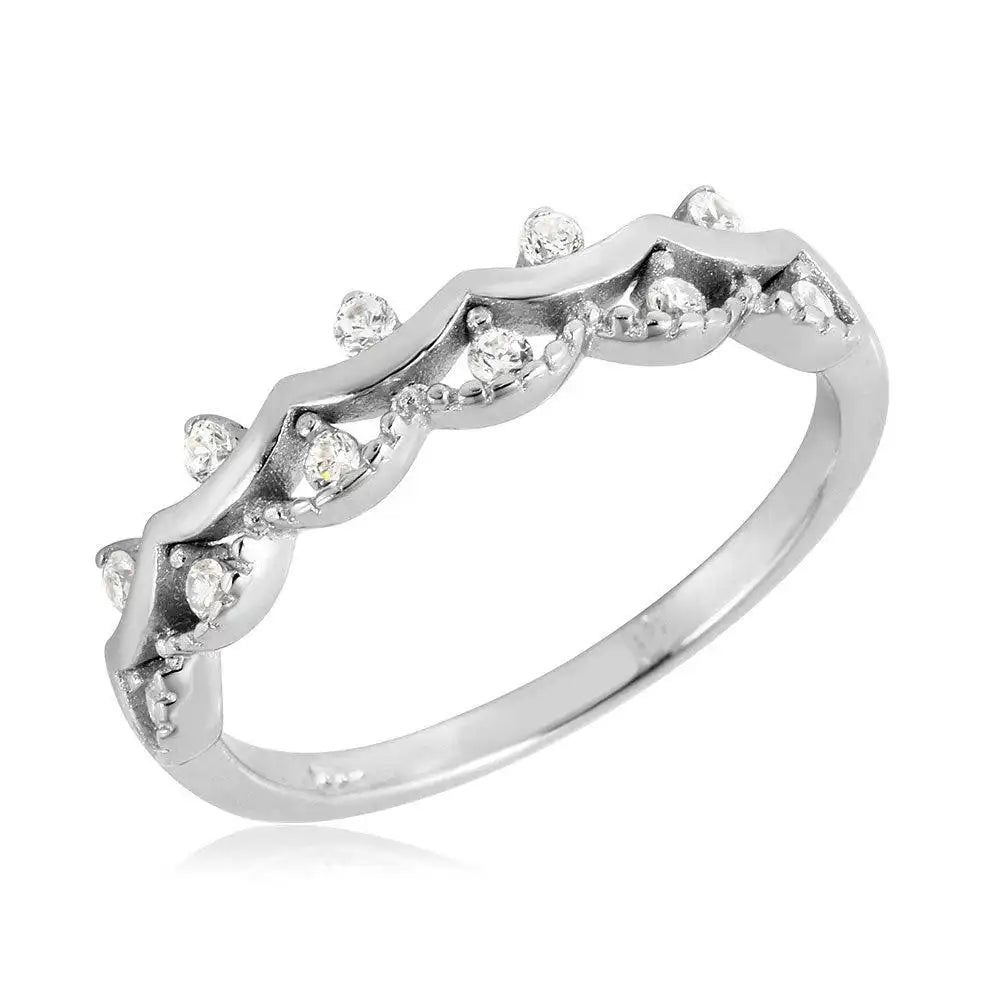 925 Sterling Silver Rhodium Plated Crown Ring