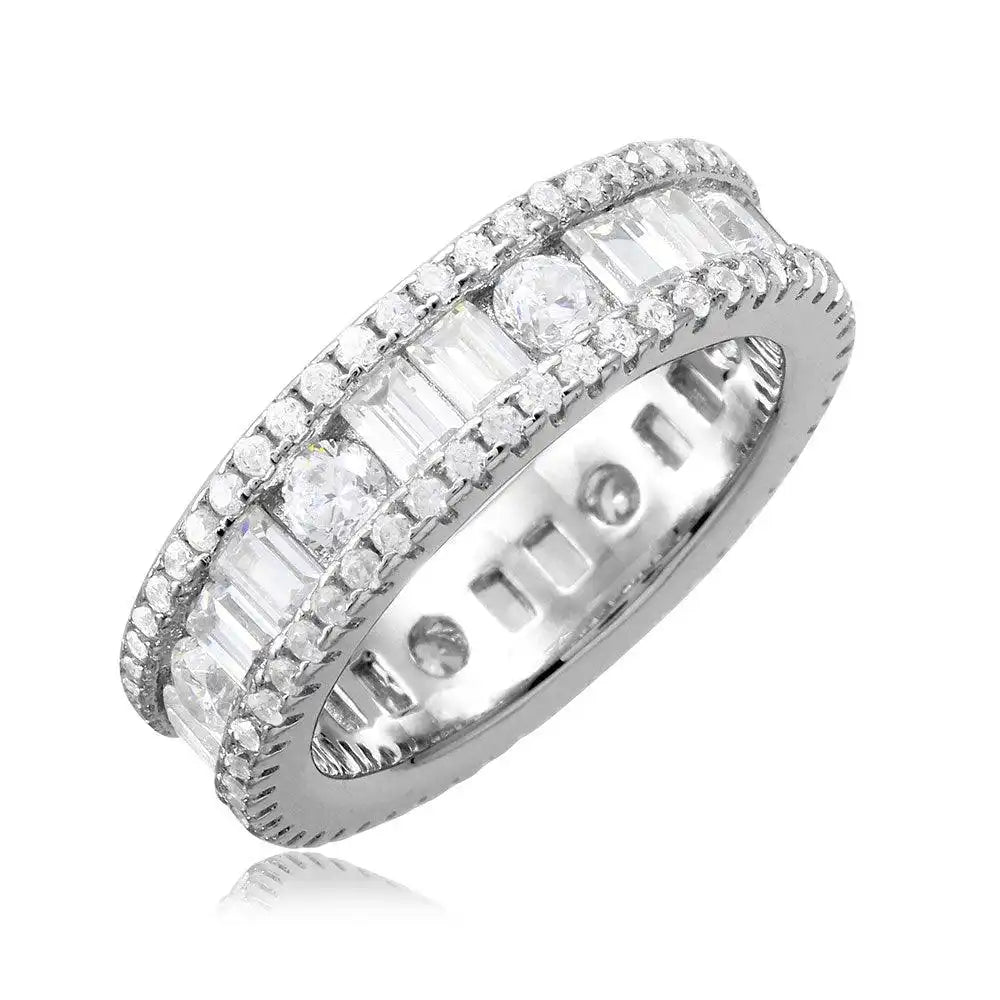 925 Sterling Silver Rhodium Plated Eternity Band with Baguette CZ Stones