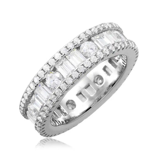 925 Sterling Silver Rhodium Plated Eternity Band with Baguette CZ Stones