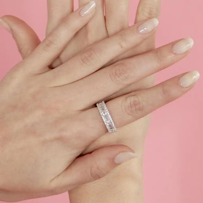 925 Sterling Silver Rhodium Plated Eternity Band with Baguette CZ Stones