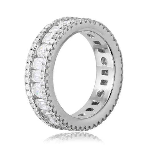 925 Sterling Silver Rhodium Plated Eternity Band with Baguette CZ Stones